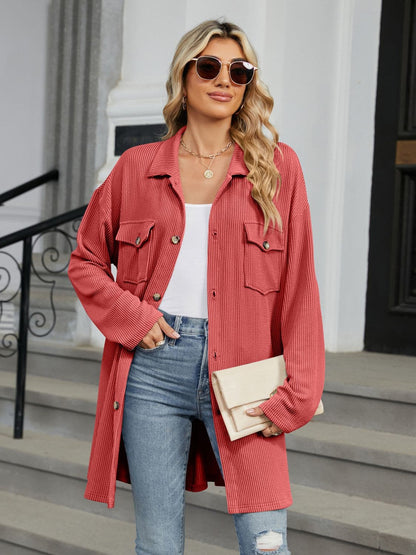 Chic long sleeve collared shirt with pockets