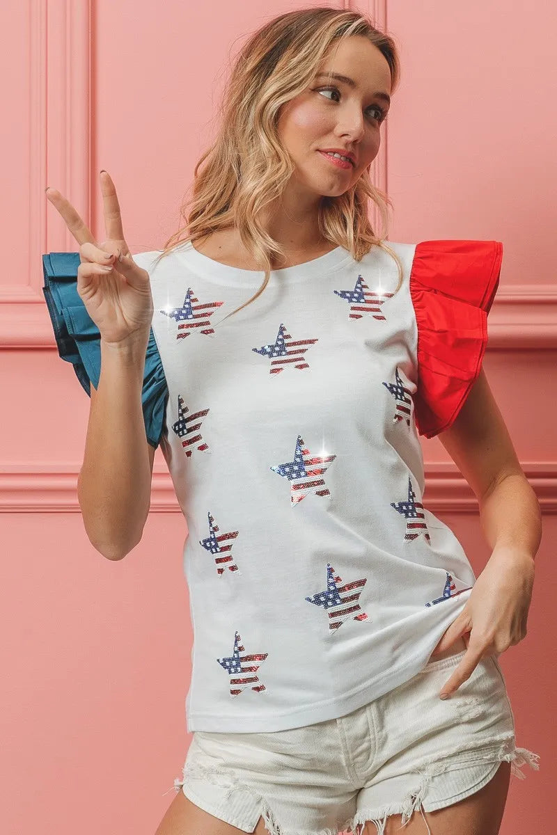 BiBi American Flag Sequin Stars Top - Love Salve 
