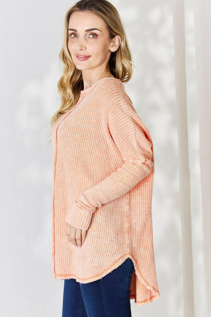 Zenana Oversized Washed Waffle Long Sleeve Top.