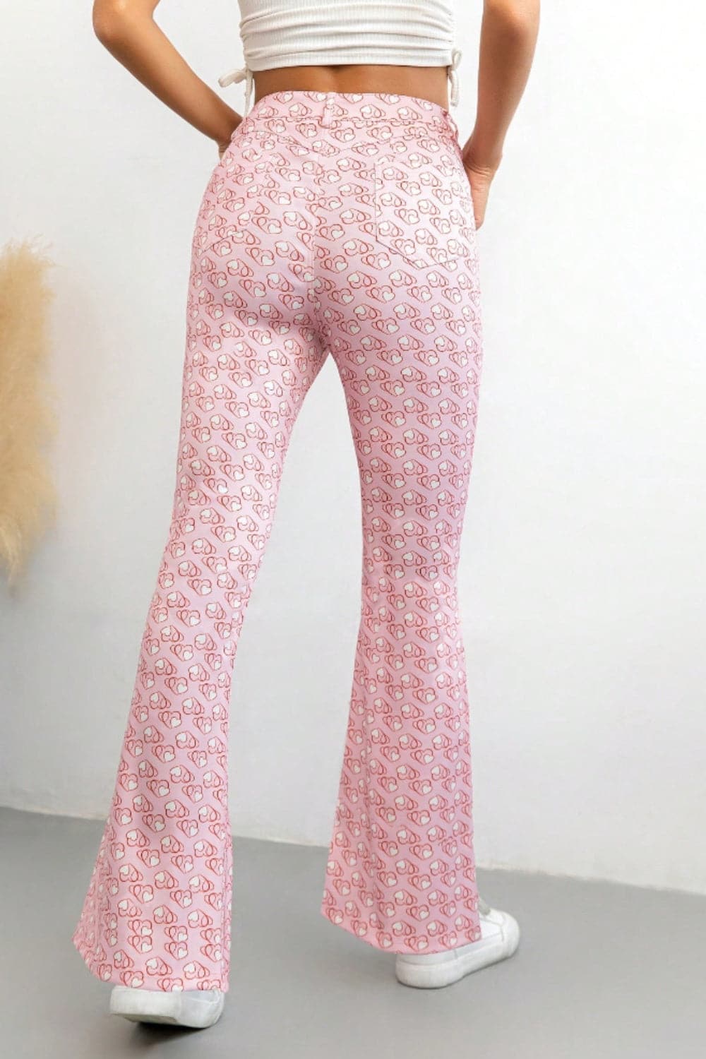 Stylish Printed High-Waisted Flare Trousers with Convenient Pockets