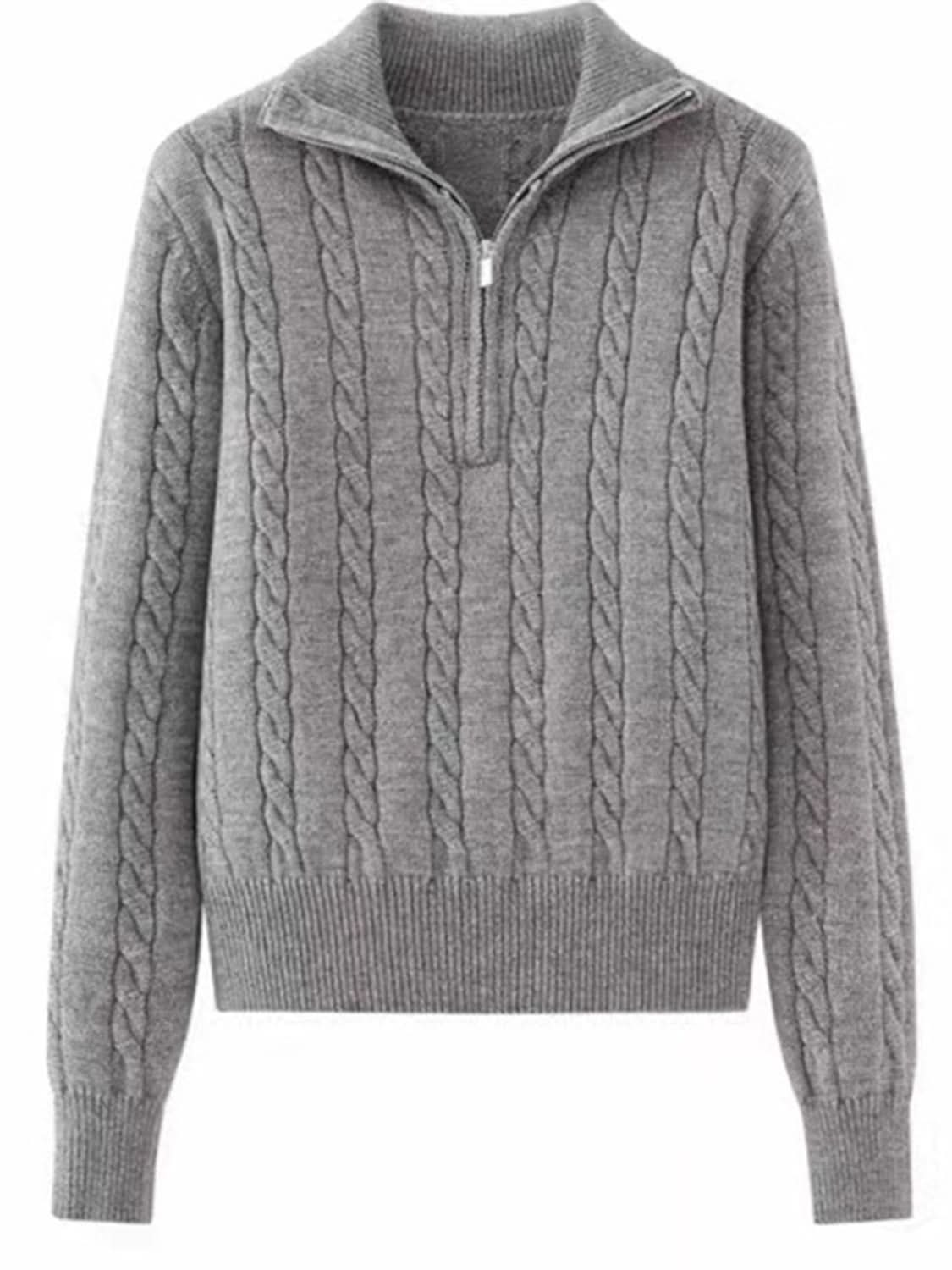 Cozy cable-knit half zip sweater with moderate stretch