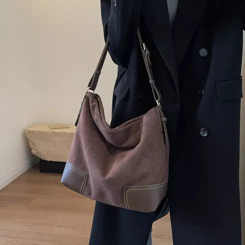 Suede Tote Bag with Leather Trim Simply Love