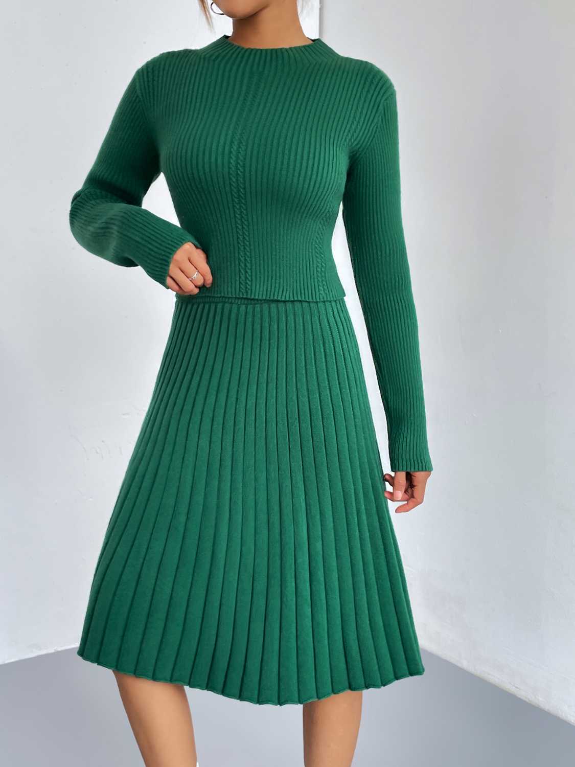 Rib-Knit Sweater and Skirt Set.