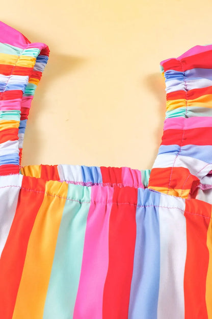 Stripe Ruffled Straps Babydoll Cami