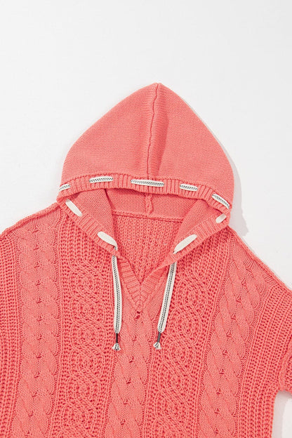 Drawstring Cable-Knit Hooded Sweater.