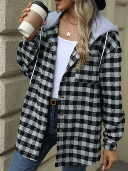 Plaid hooded jacket with pockets