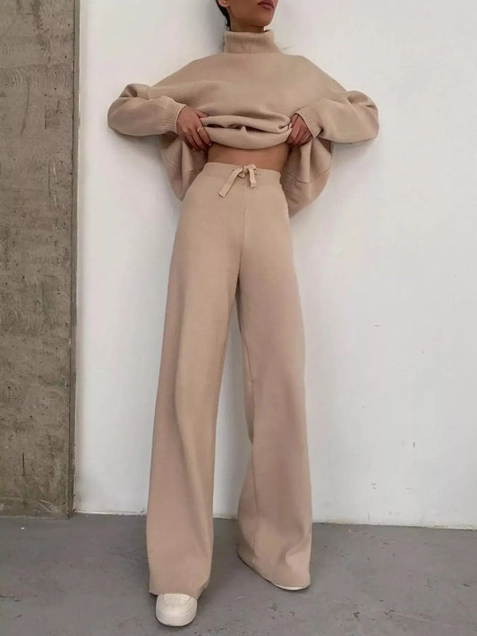 Full Size Turtleneck Long Sleeve Top and Pants Sweater Set Plus Size Simply Love