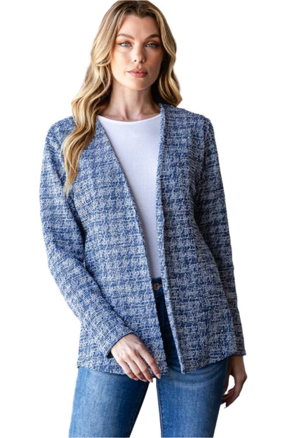 Chic houndstooth tweed open front blazer for effortless style