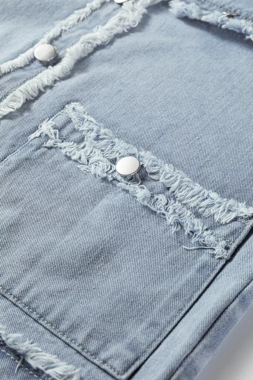 Frayed Edge Flap Pockets Denim Vest Jacket Simply Love