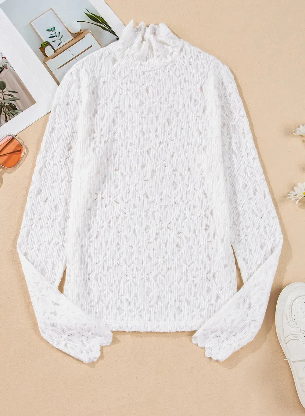 Flower Lace Mock Neck Long Sleeve Top Coco’s Tee Boutique