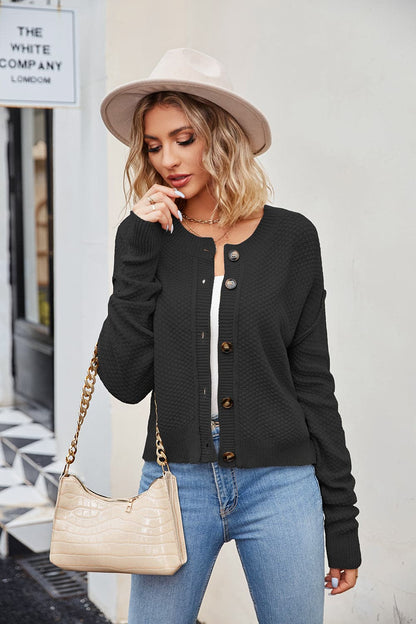 Button Down Exposed Seam Cardigan.