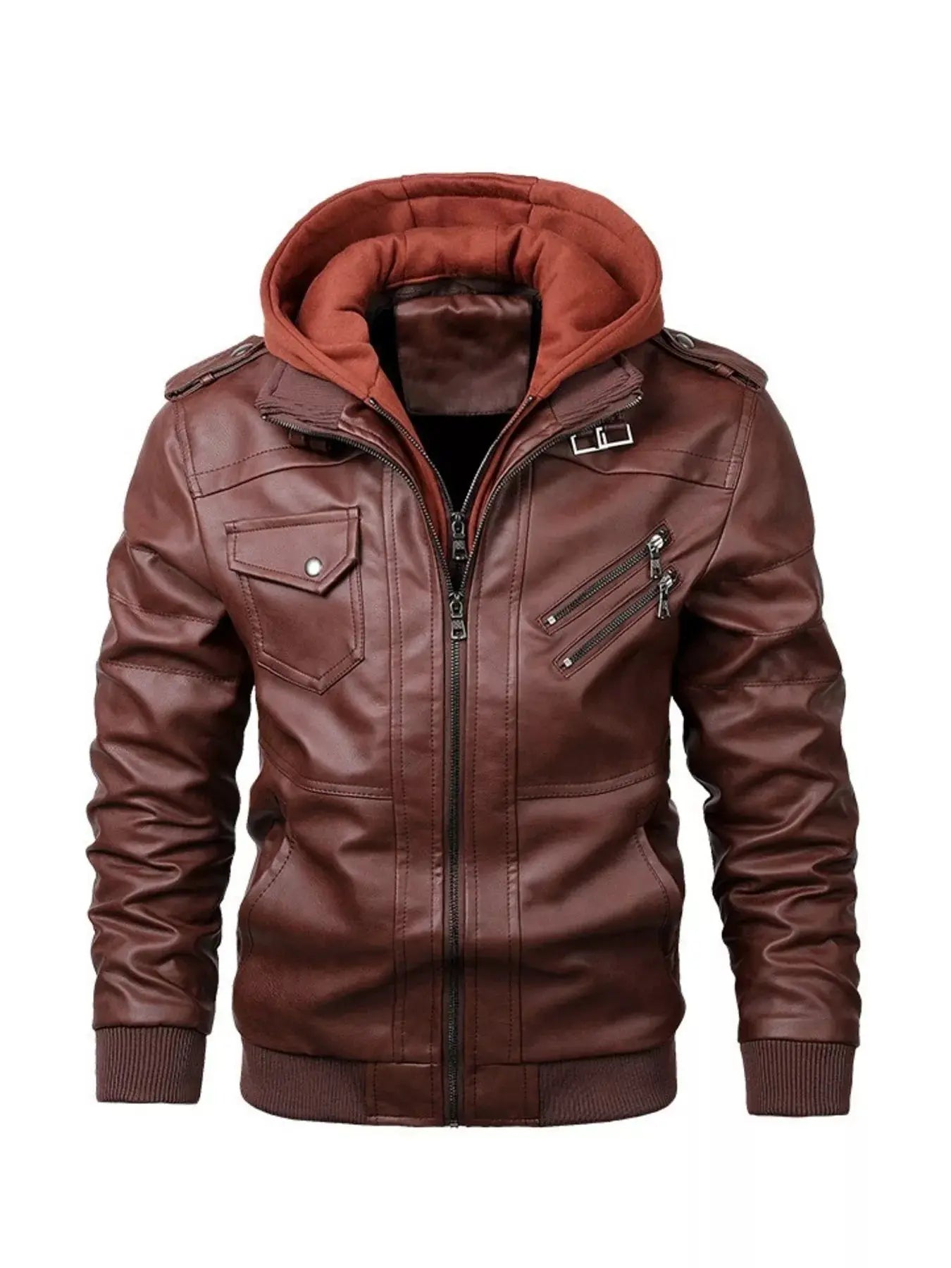 Mens Hooded Faux Leather Moto Jacket Plus Size With Zipper Pockets Simply Love