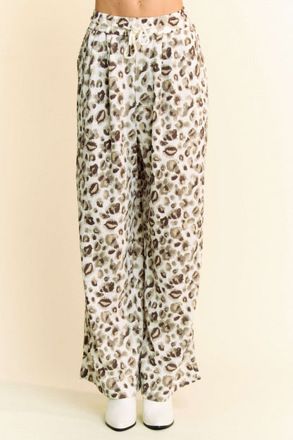 Leopard Print Wide Leg Drawstring Pants by Davi & Dani