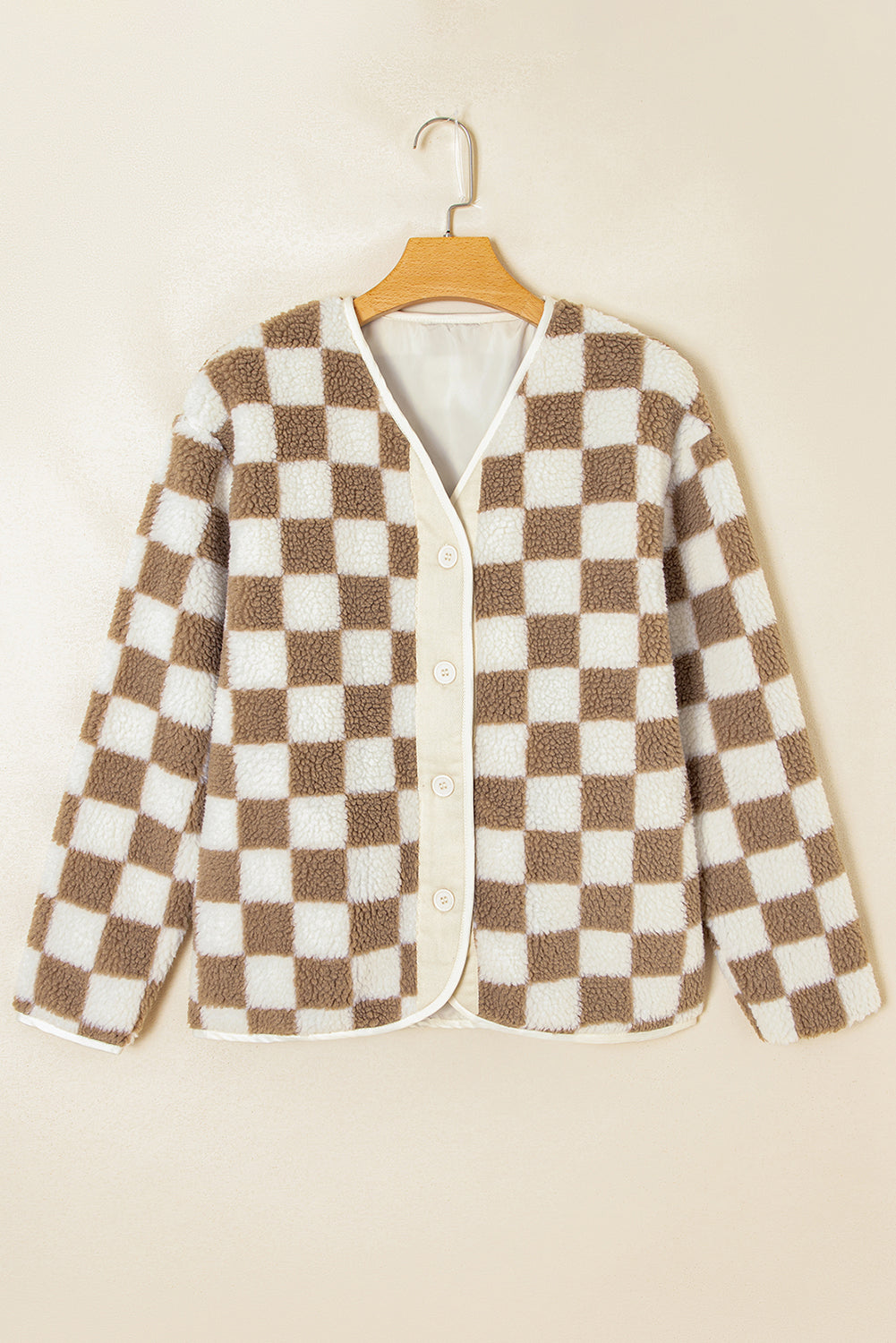 Brown Checkered Sherpa Buttoned Front Chunky Jacket Dear-Lover Dropshipping