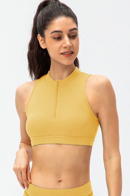 Full Size Cropped Cutout Back Zipper Front Active Tank Top.