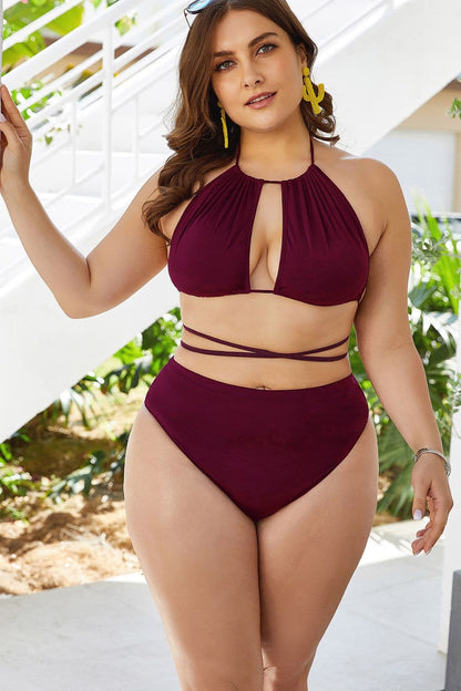 Plus Size Cutout Tied Backless Bikini Set.