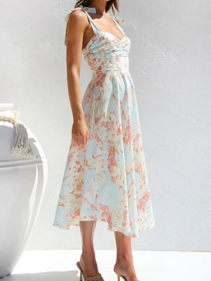 Tie-Shoulder Sweetheart Neck Summer Dress