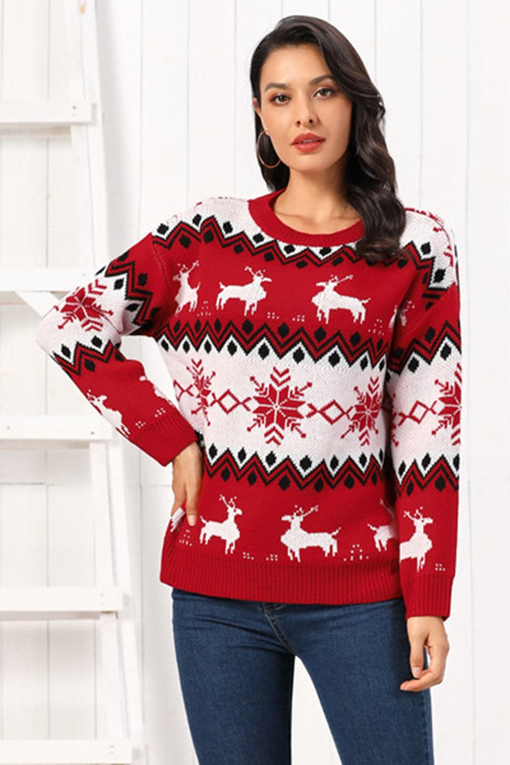 Reindeer Round Neck Sweater.