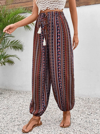 Tassel Printed High Waist Pants.