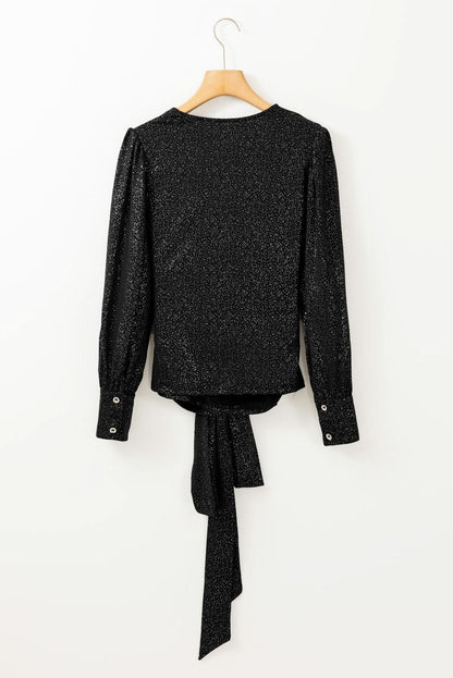 Sparkling Wrap-Style Long Sleeve Top