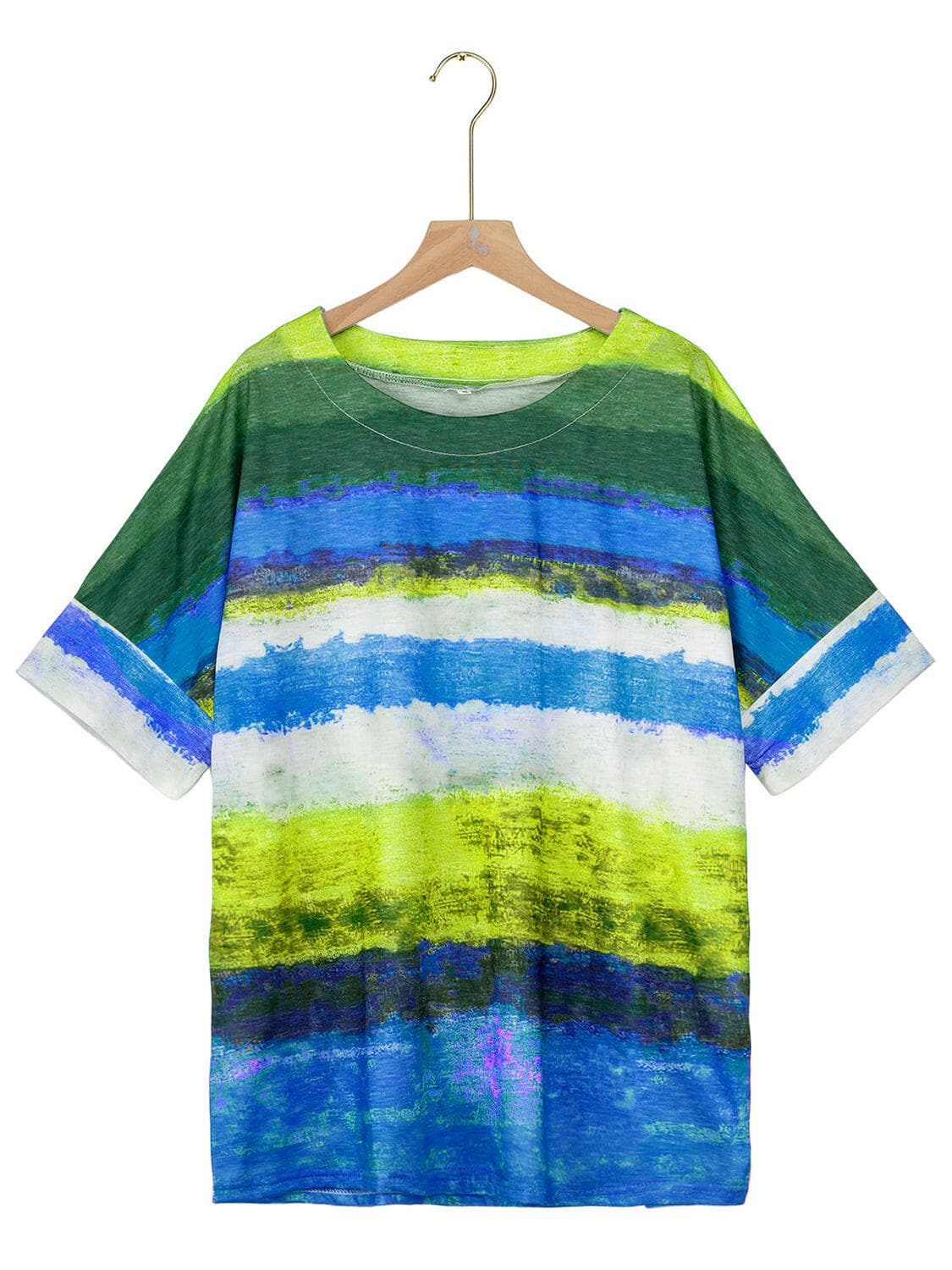 Full Size Color Block Round Neck Half Sleeve T-Shirt.