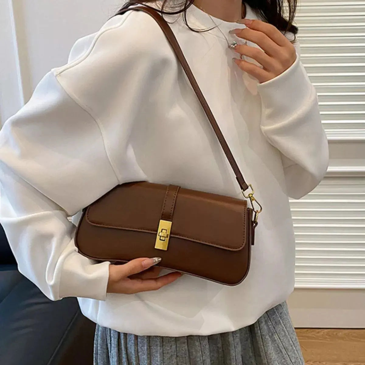 Rectangular Crossbody Bag with Golden Buckle Simply Love