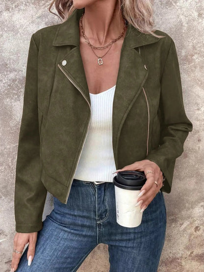 Bold & Bossy Zip-Up Suede Moto Crop Jacket
