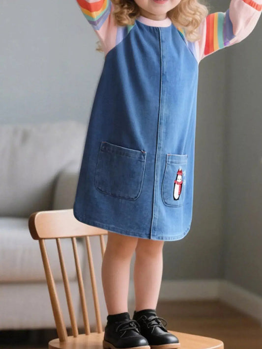 Children's Contrast Raglan Sleeve Denim Dress Simply Love