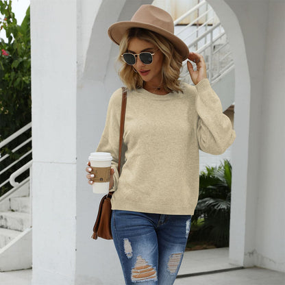 Round Neck Long Sleeve Drop Shoulder Sweater.