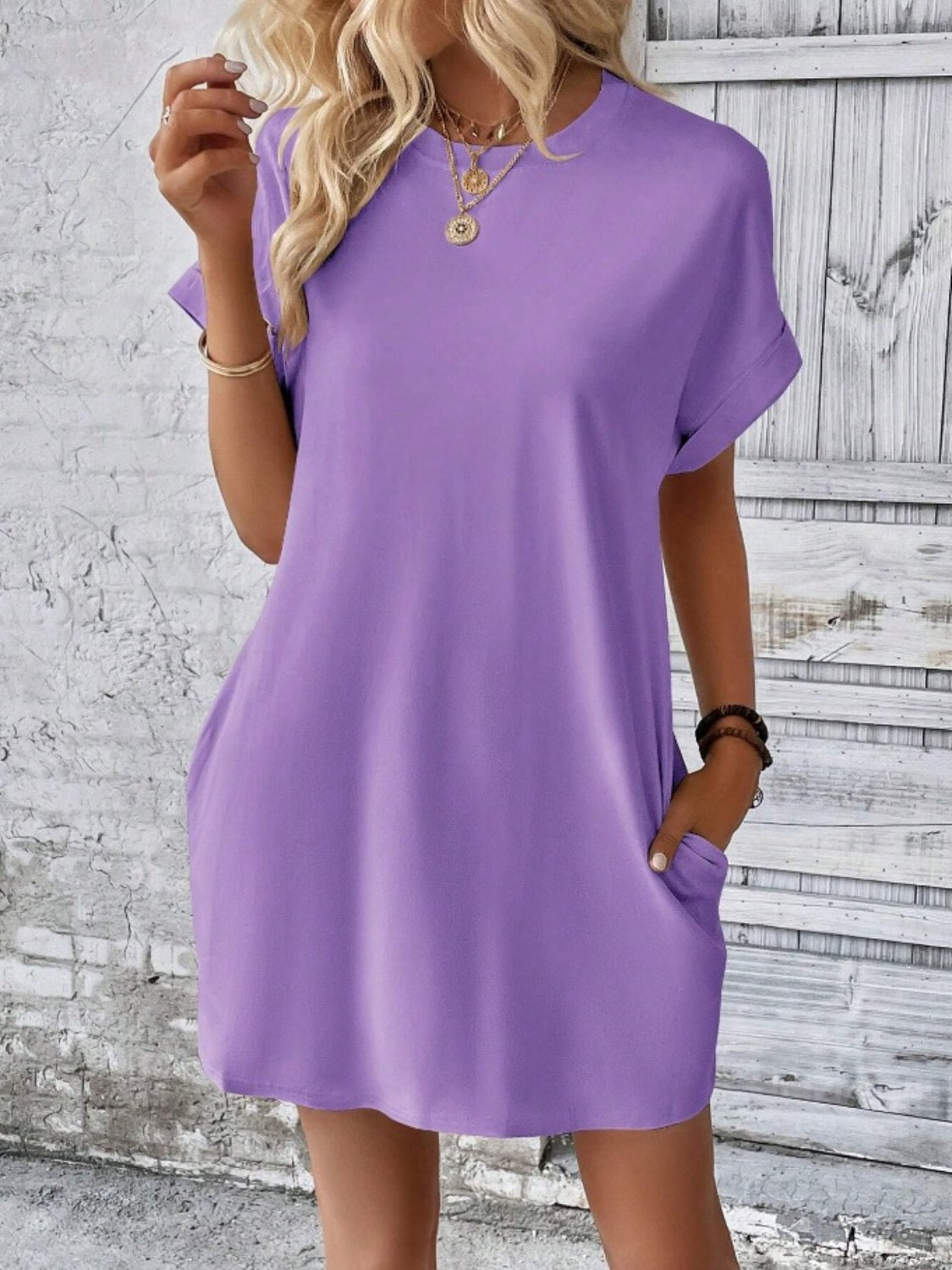 Pocketed Round Neck Short Sleeve Dress Coco’s Tee Boutique