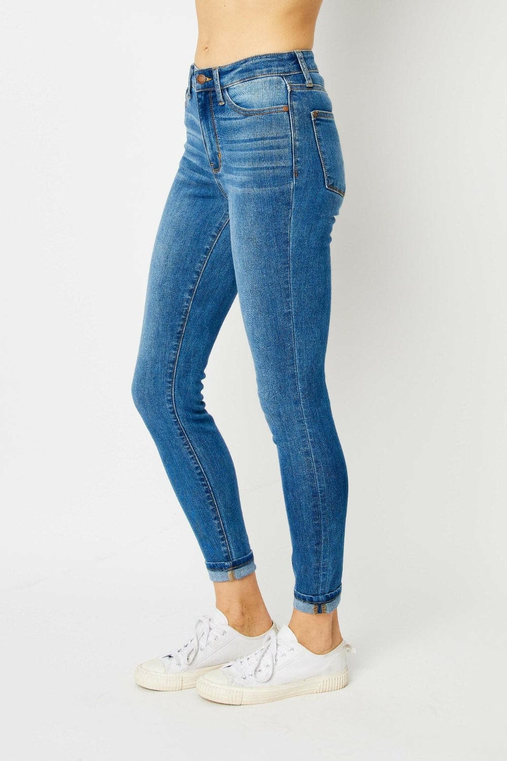 Judy Blue Full Size Cuffed Hem Low Waist Skinny Jeans.