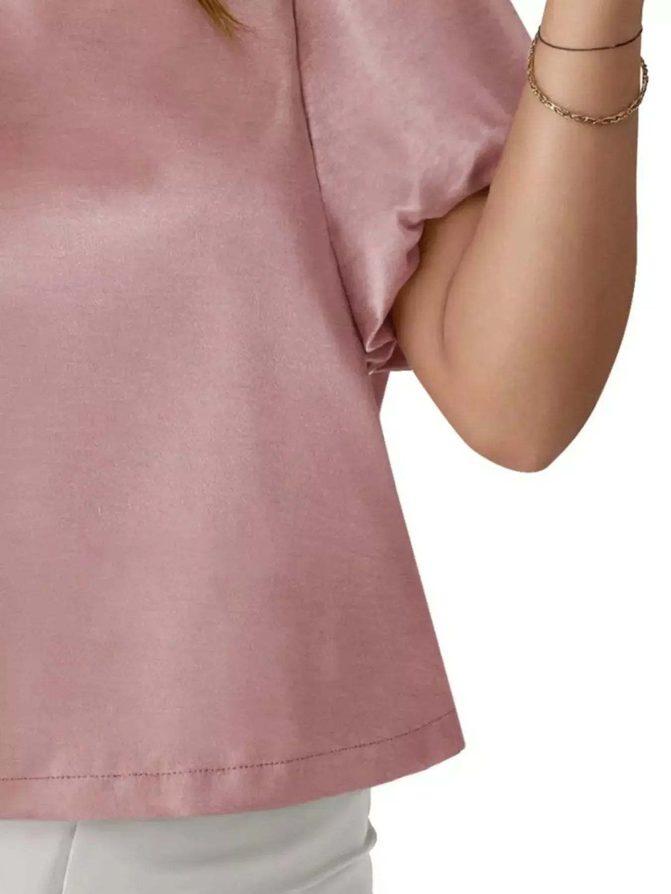 Round Neck Puff Sleeve Satin Top Simply Love