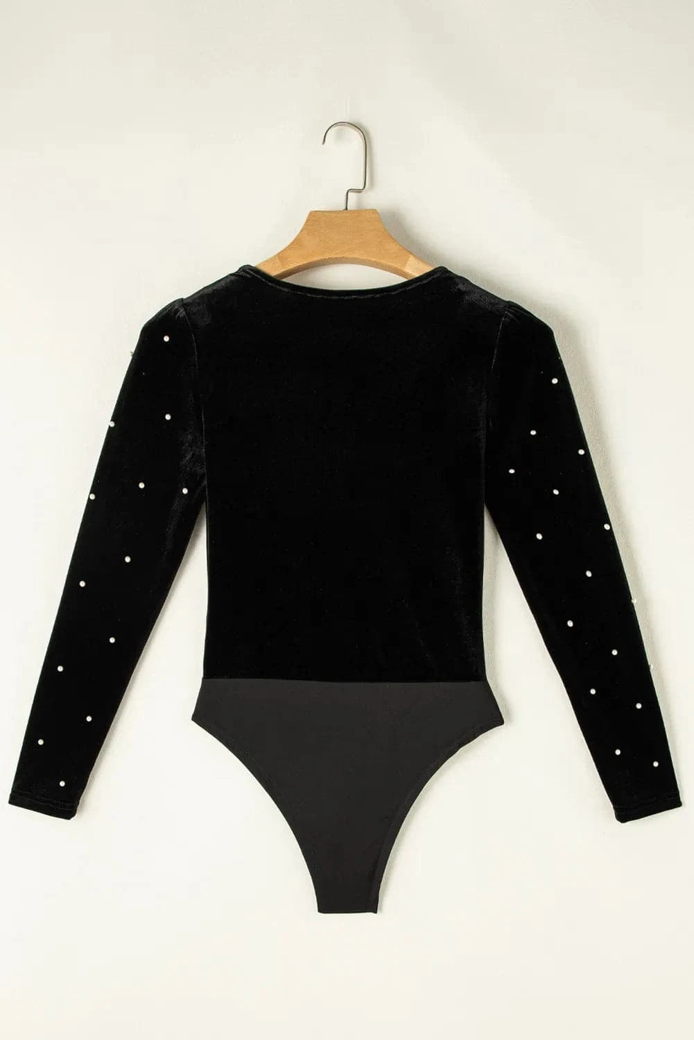 Pearl Detail V-Neck Long Sleeve Bodysuit.