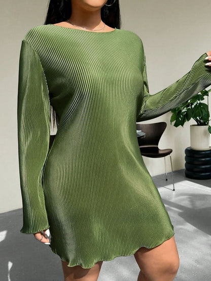 Chic honey plus size lettuce hem long sleeve dress