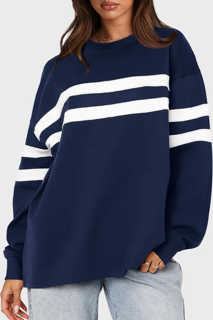 Cozy striped dropped shoulder sweatshirt with round neck