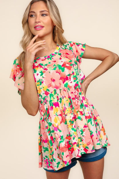 Haptics Floral Peplum Babydoll Blouse.