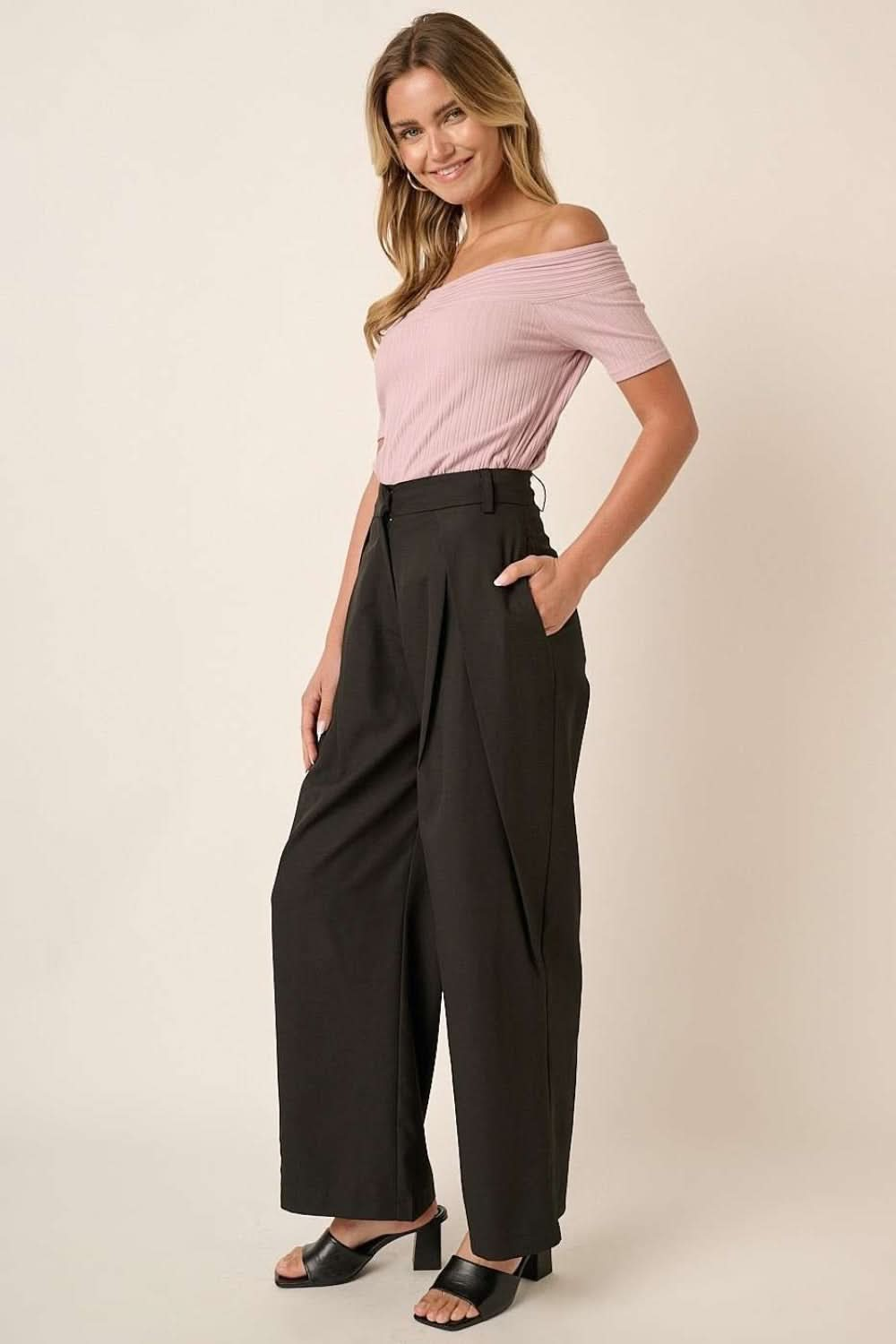 High-Waisted Linen Blend Wide Leg Trousers with Deep Pleats