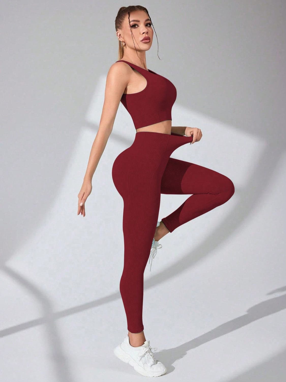 Scoop Neck Wide Strap Top and Pants Active Set.