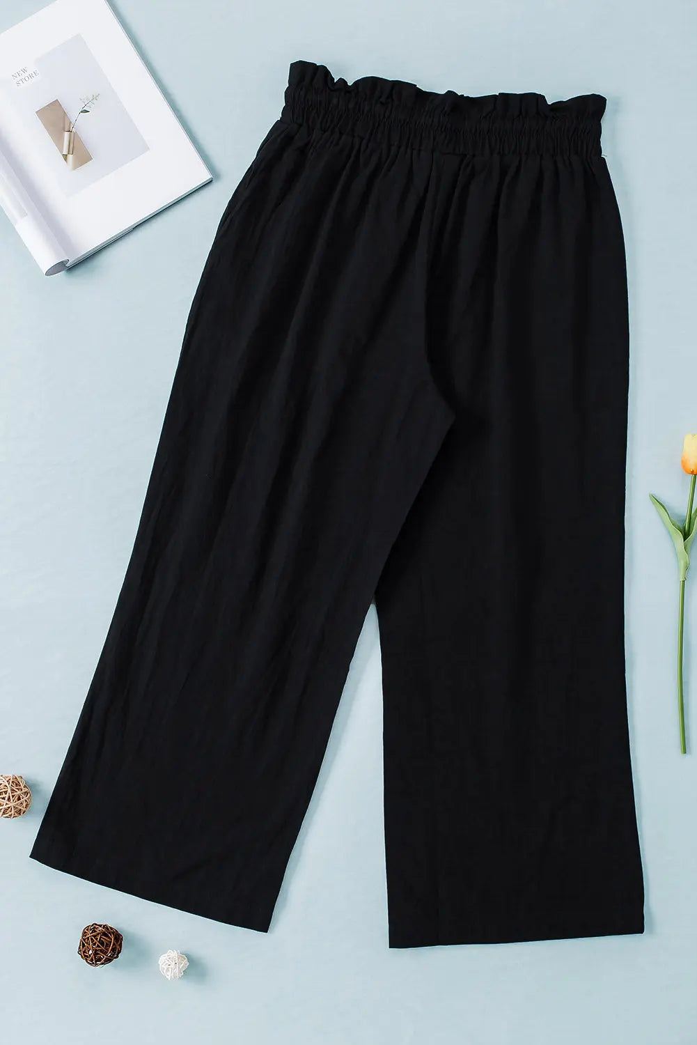 Black Paperbag Waist Cropped Straight Leg Pants For Women Dear-Lover Dropshipping