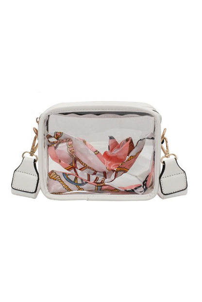 White Clear PVC Leather Strap Crossbody Bag