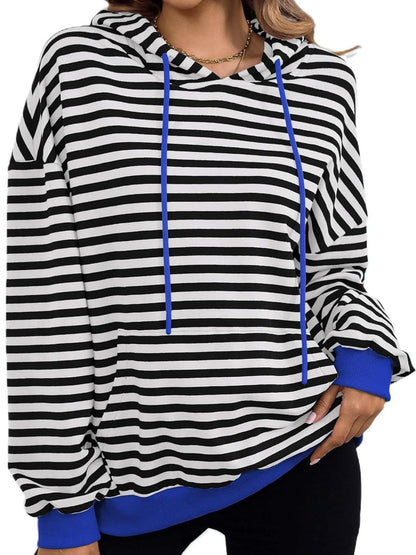 Drawstring Striped Long Sleeve Hoodie.