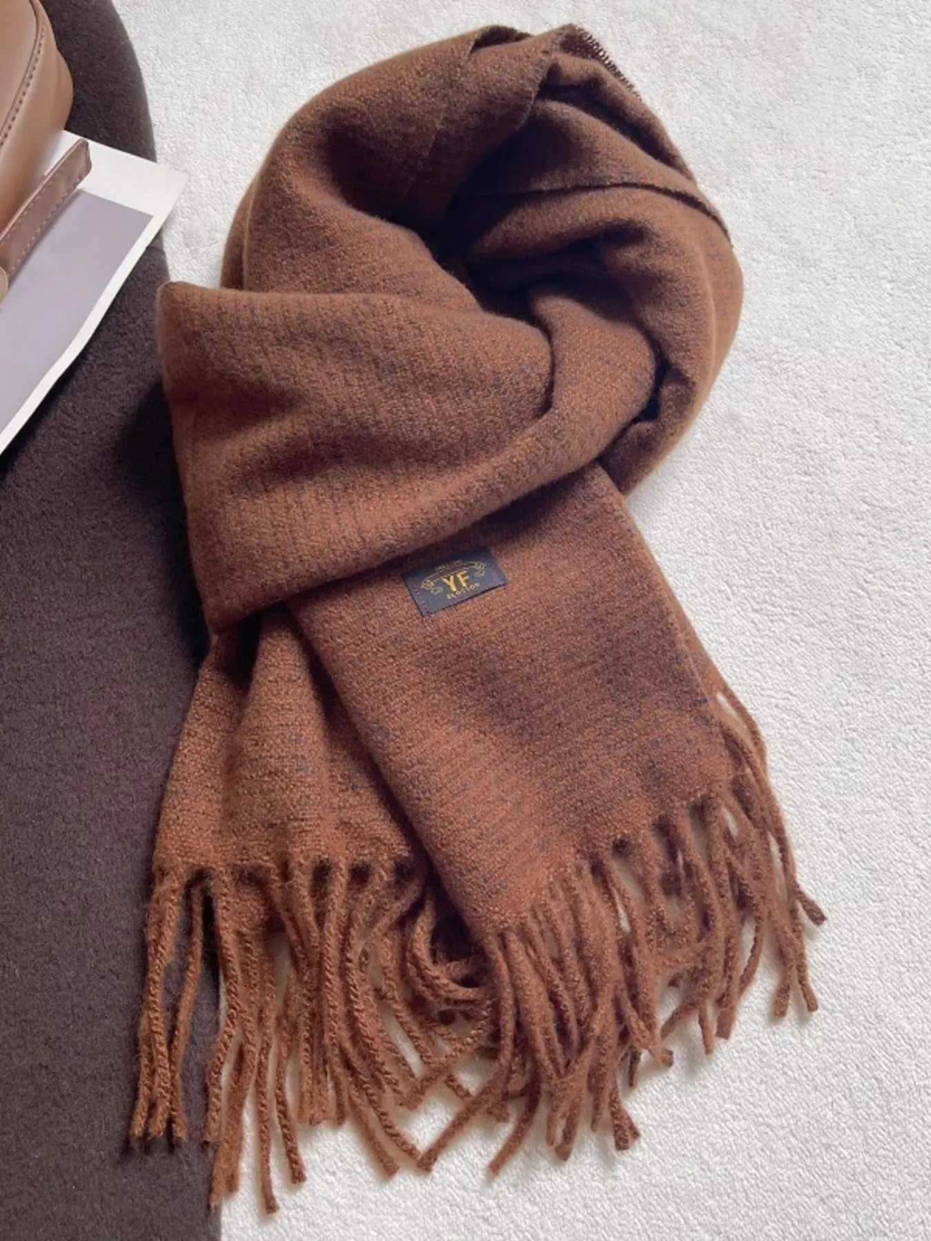 Warm Striped Tassel Scarf Simply Love