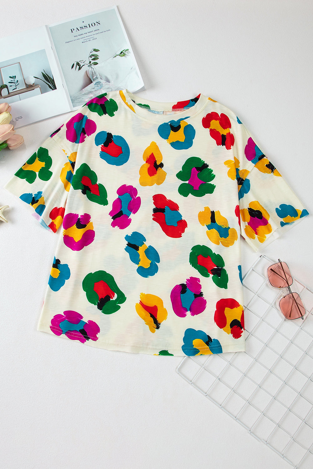 Apricot Leopard Drop Shoulder Oversize Tee - Product image 6 Tops/Tops & Tees by Divine Design4U