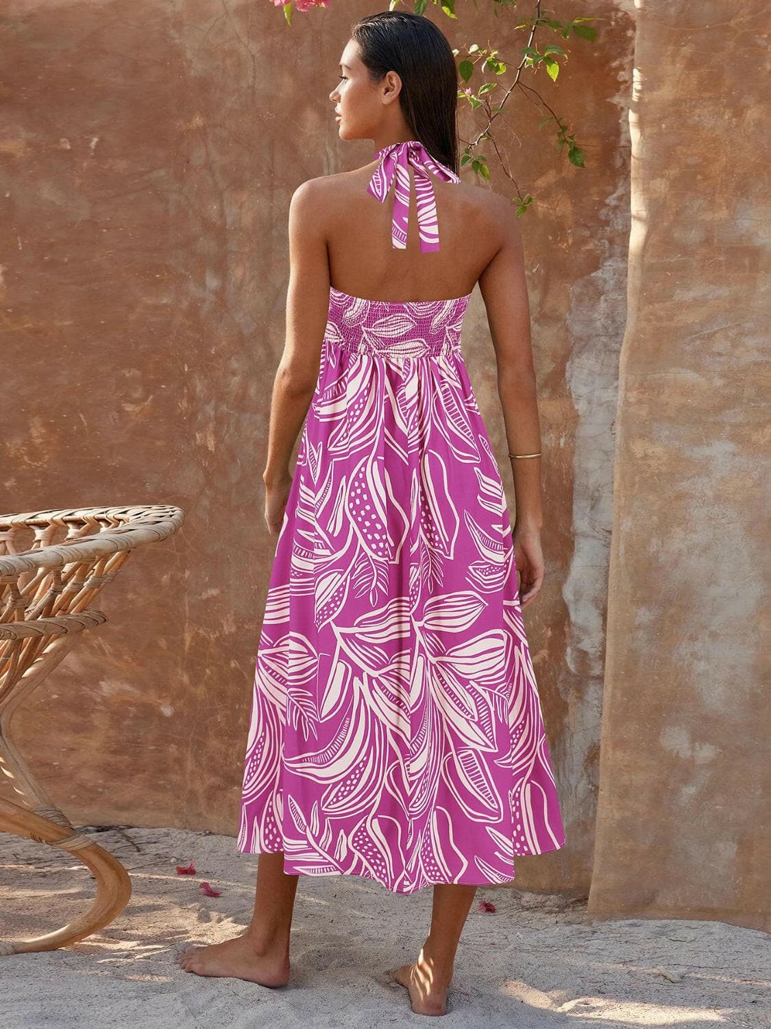 Printed Halter Neck Midi Cami Dress.