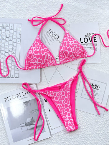 Bold & Wild: Pink Leopard Print Tie Bikini Set