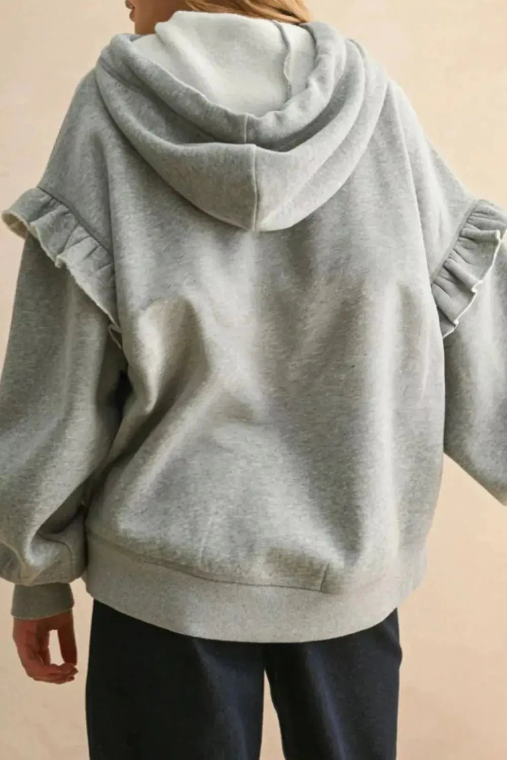 Ruffled Drawstring Long Sleeve Hoodie Simply Love