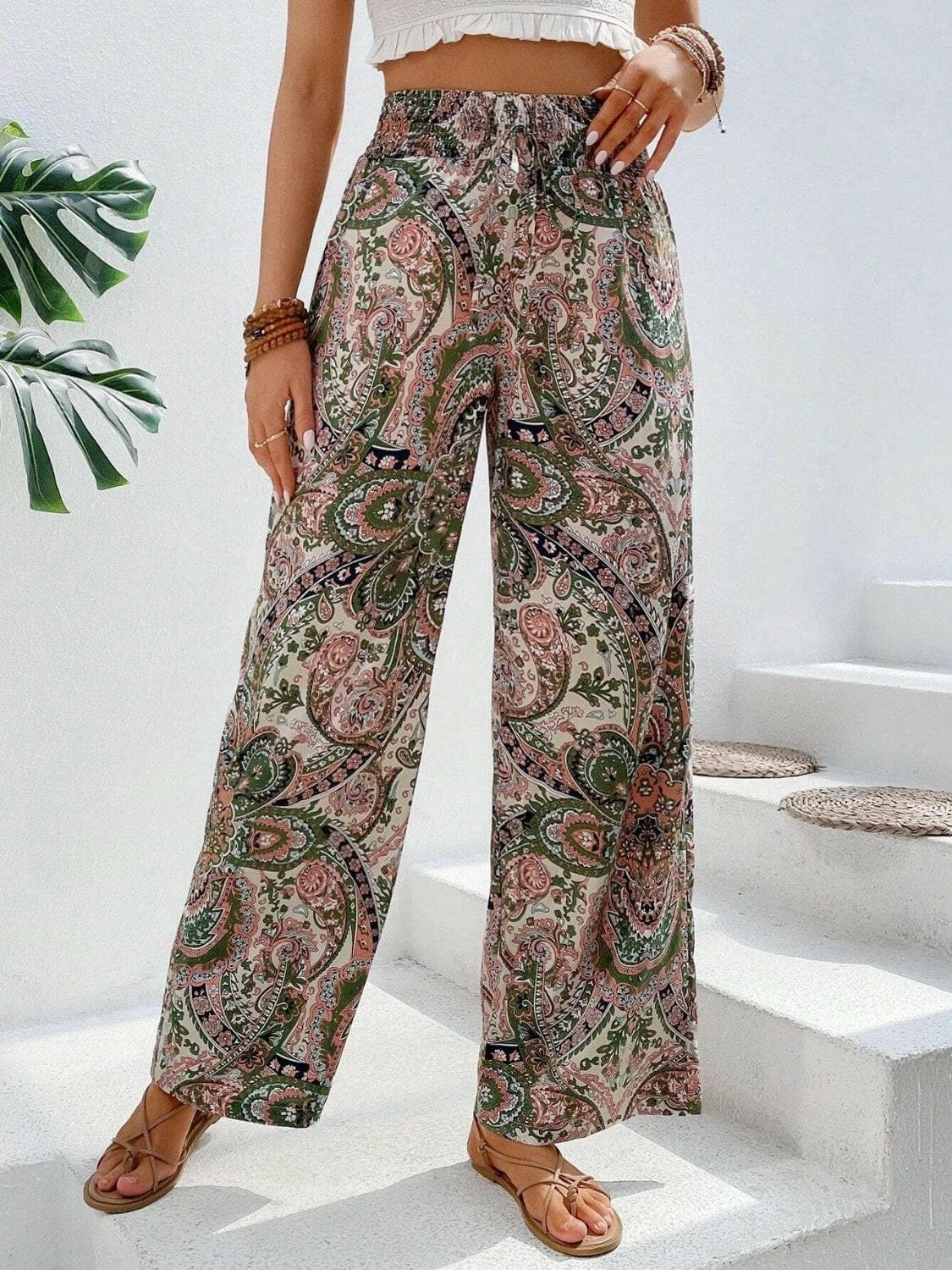 Printed Wide Leg Pants.