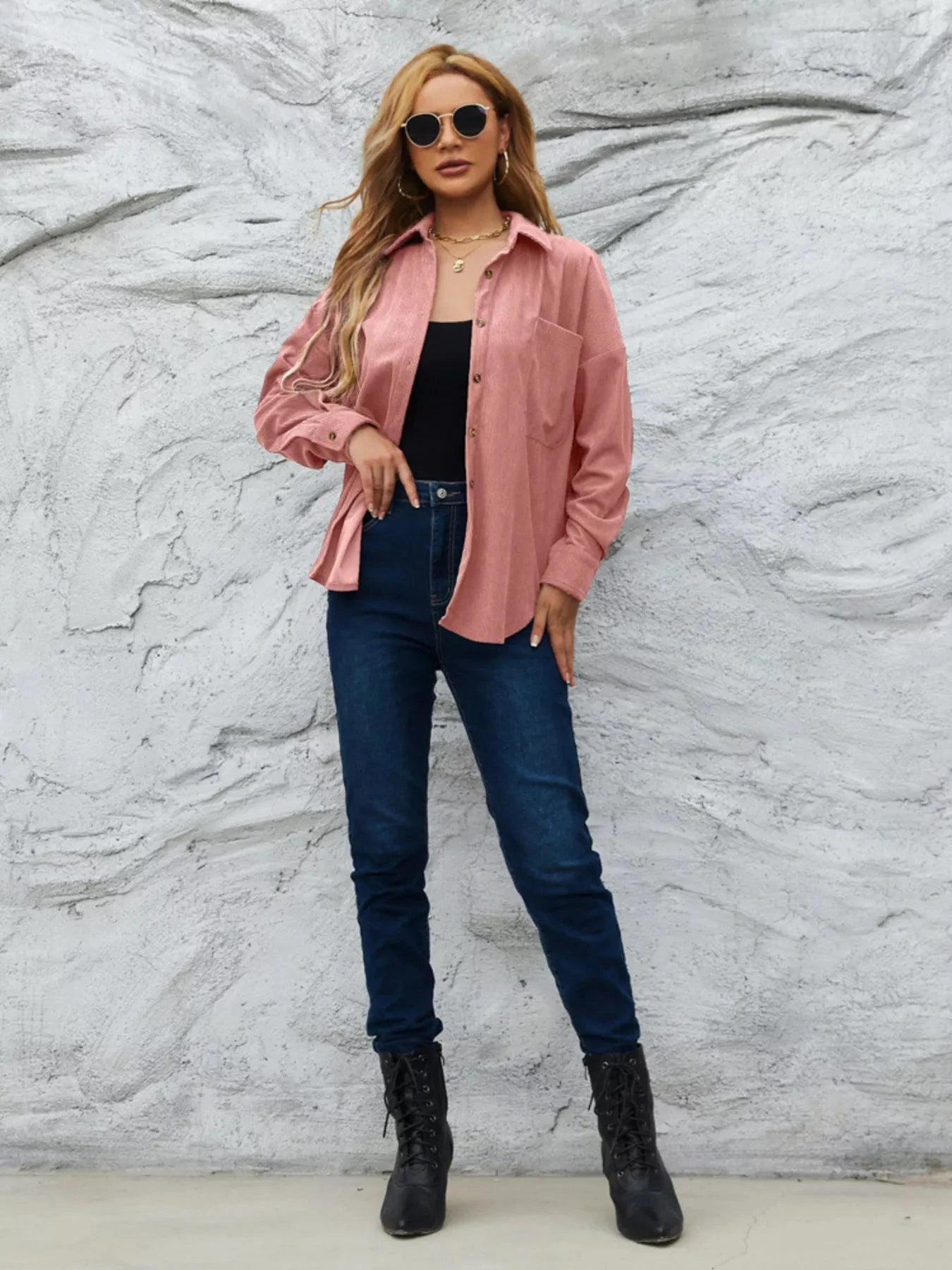 Corduroy Button Up Shirt With Pockets For All Seasons Simply Love