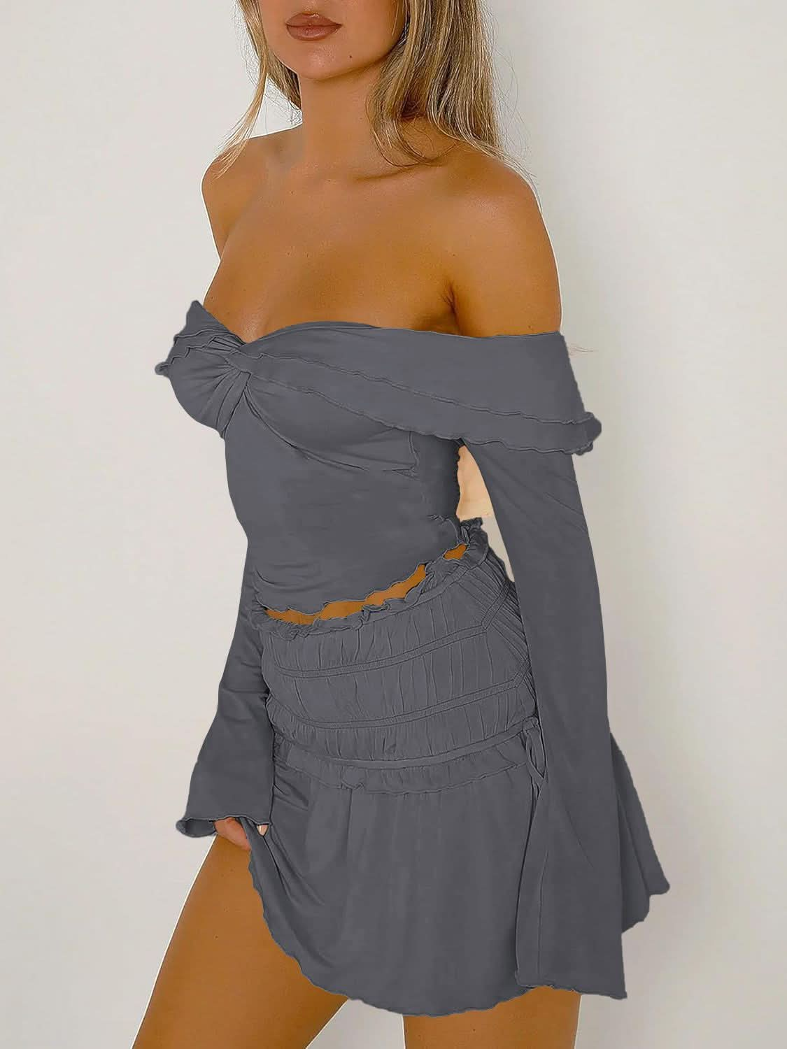 Ruffled off-shoulder tee - stretch fabric