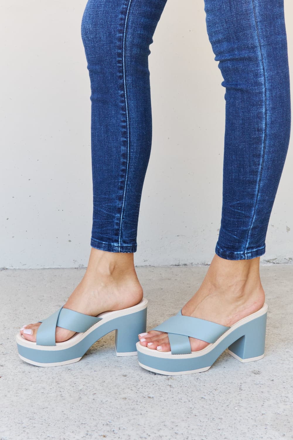 Weeboo Cherish The Moments Contrast Platform Sandals in Misty Blue.